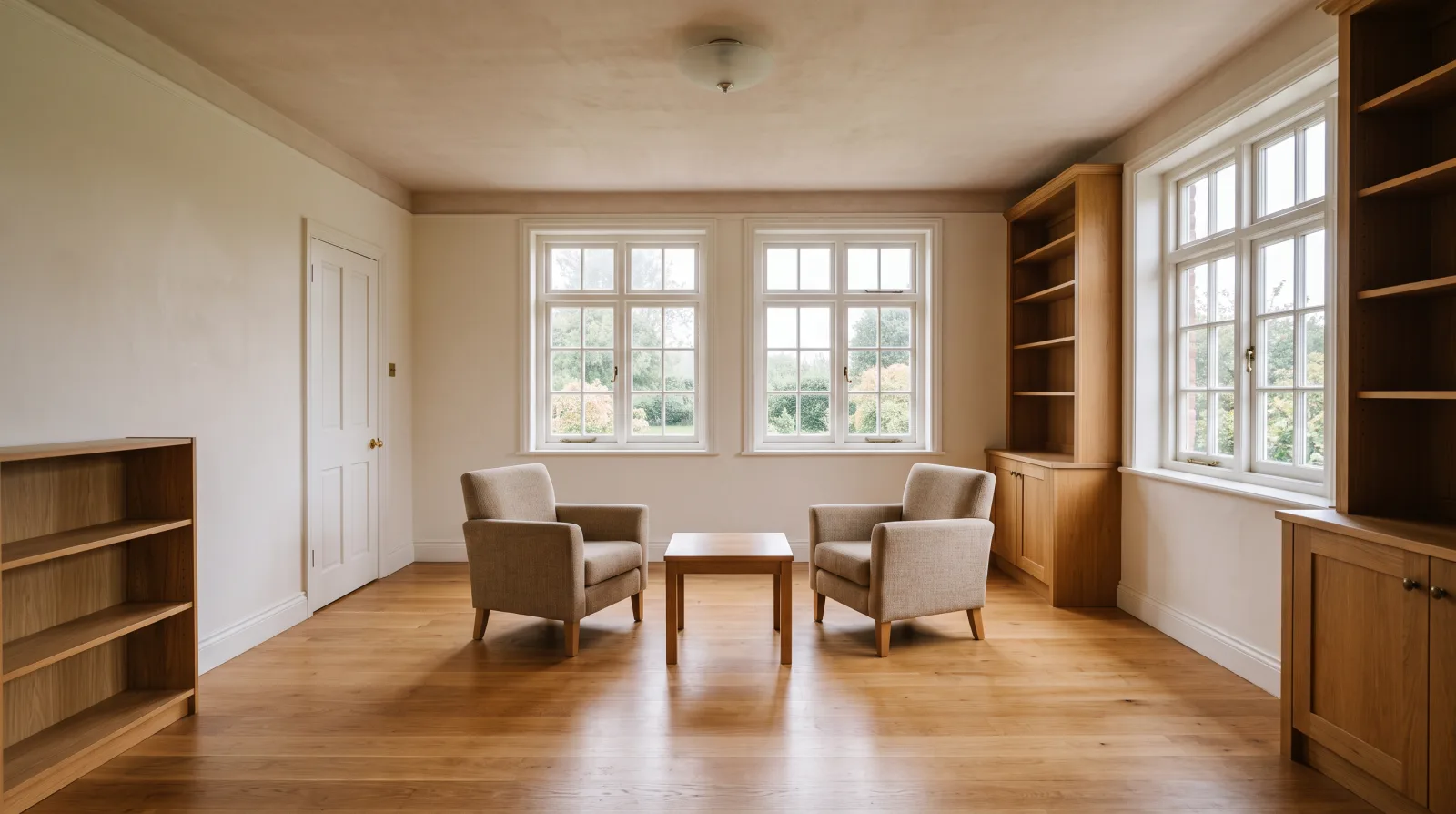 An empty, tidy room prepared for a private estate valuation consultation